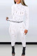 White Fashion Street Solid Ripped Letter O Neck Long Sleeve Two Pieces