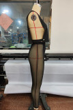 Black Fashion Sexy Print See-through O Neck Sleeveless Two Pieces