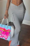 Grey Casual Solid Patchwork Skinny Mid Waist Pencil Solid Color Bottoms