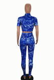 Red Sexy Print Patchwork Half A Turtleneck Short Sleeve Two Pieces