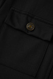 Black Casual Solid Patchwork Buckle Turndown Collar Regular Rompers