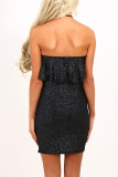 Black Sexy Solid Patchwork Backless Halter Pencil Skirt Dresses