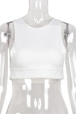 White Fashion Casual Solid Basic O Neck Tops