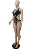 Black Fashion Sexy Print Bandage Backless Swimwears (Without Paddings)