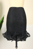 Black Fashion Casual Solid Patchwork Skinny High Waist Skirts