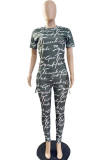 Red Casual Print Patchwork O Neck Short Sleeve Two Pieces