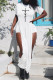 White Fashion Casual Print Slit O Neck Short Sleeve Two Pieces