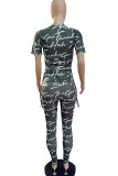 Red Casual Print Patchwork O Neck Short Sleeve Two Pieces