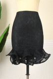 Black Fashion Casual Solid Patchwork Skinny High Waist Skirts