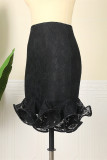 Black Fashion Casual Solid Patchwork Skinny High Waist Skirts