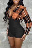 Stripe Casual Print Patchwork V Neck Straight Rompers