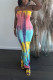 Colour Fashion Sexy Casual Gradual Change Off the Shoulder Straight Dresses