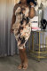 Brown Fashion Sexy Tie Dye Printing Halter Wrapped Skirt Dresses