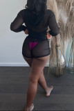 Black Fashion Sexy Solid See-through Swimwears Four-piece set (Without Paddings)