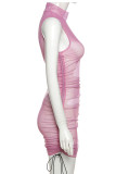 Pink Sexy Print Make Old Half A Turtleneck Pencil Skirt Dresses