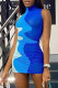 Blue Sexy Print Make Old Half A Turtleneck Pencil Skirt Dresses