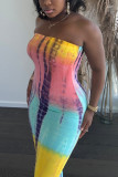 Colour Fashion Sexy Casual Gradual Change Off the Shoulder Straight Dresses