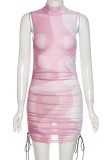 Pink Sexy Print Make Old Half A Turtleneck Pencil Skirt Dresses