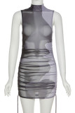 Pink Sexy Print Make Old Half A Turtleneck Pencil Skirt Dresses