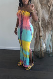 Colour Fashion Sexy Casual Gradual Change Off the Shoulder Straight Dresses
