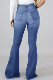 Dark Blue Fashion Casual Solid Plus Size Jeans
