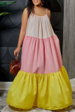 Yellow Sexy Solid Patchwork Spaghetti Strap Sling Dress Dresses