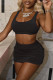 Black Sexy Casual Solid Basic U Neck Sleeveless Two Pieces