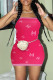 Rose Red Fashion Sexy Print Letter Spaghetti Strap One Step Skirt Dresses