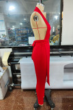 Red Fashion Sexy Solid Patchwork Backless Halter Sleeveless Two Pieces