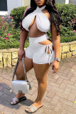 Yellow Fashion Sexy Solid Bandage Hollowed Out Backless Halter Sleeveless Two Pieces
