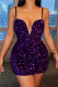 Purple Fashion Sexy Patchwork Solid Sequins Backless V Neck Sling Dress