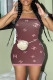Coffee Fashion Sexy Print Letter Spaghetti Strap One Step Skirt Dresses