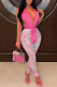 Pink Fashion Sexy Print Asymmetrical V Neck Sleeveless Two Pieces