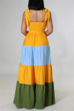 Yellow Fashion Sexy Solid Bandage Patchwork Backless Spaghetti Strap Long Dress