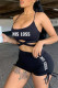 Black Casual Sportswear Letter Print Bandage Backless Spaghetti Strap Sleeveless Two Pieces