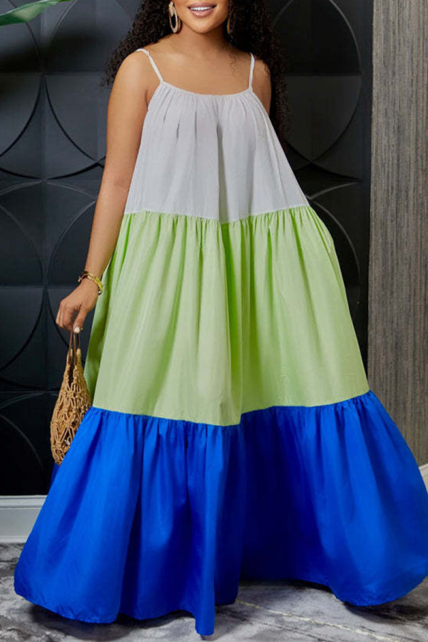 Blue Sexy Solid Patchwork Spaghetti Strap Sling Dress Dresses