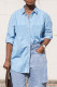 Light Blue Fashion Casual Solid Basic Turndown Collar Denim Shirt Tops