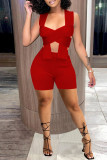 Red Sexy Solid Hollowed Out Patchwork Asymmetrical Sleeveless Two Pieces