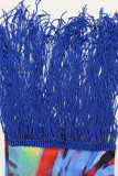 Blue Sexy Print Patchwork V Neck Long Sleeve Two Pieces