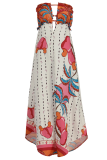 Colour Casual Print Patchwork Strapless Straight Dresses