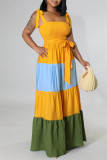Yellow Fashion Sexy Solid Bandage Patchwork Backless Spaghetti Strap Long Dress
