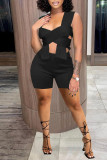 Red Sexy Solid Hollowed Out Patchwork Asymmetrical Sleeveless Two Pieces