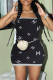 Black Fashion Sexy Print Letter Spaghetti Strap One Step Skirt Dresses