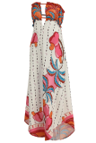 Colour Casual Print Patchwork Strapless Straight Dresses