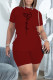 Burgundy Fashion Casual Print Bandage O Neck Short Sleeve Two Pieces