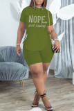 Black Fashion Casual Letter Hot Drilling Bandage O Neck Short Sleeve Two Pieces