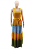 Yellow Fashion Sexy Solid Bandage Patchwork Backless Spaghetti Strap Long Dress