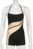 Black Fashion Sexy Patchwork Bandage See-through Backless Spaghetti Strap Skinny Romper