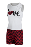 Red Casual Print Split Joint O Neck Sleeveless Two Pieces