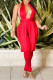 Red Fashion Sexy Solid Patchwork Backless Halter Sleeveless Two Pieces